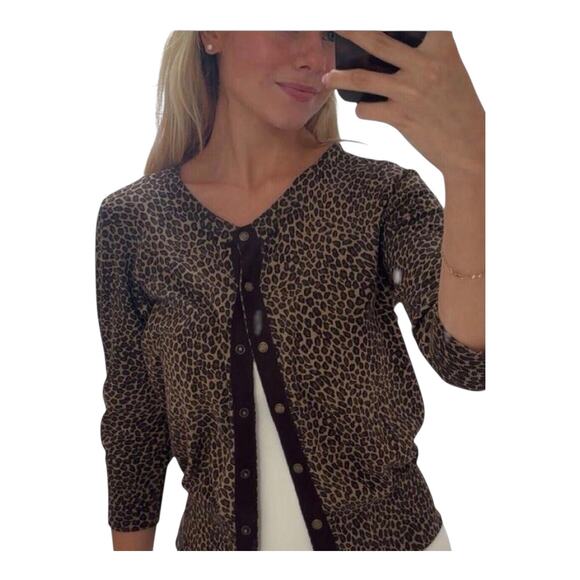 Michael Kors Silk Cardigan Sweater Leopard Print Long Sleeve Women's Size Large - Picture 1 of 12